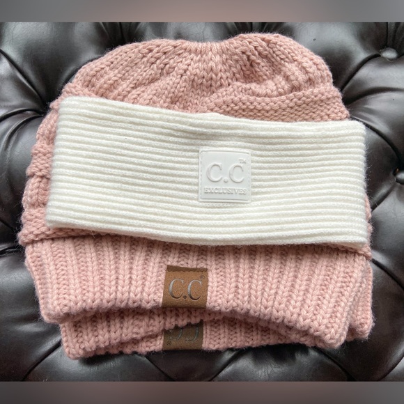 2 adult beanies with ponytail hole and one headband. - Picture 1 of 4